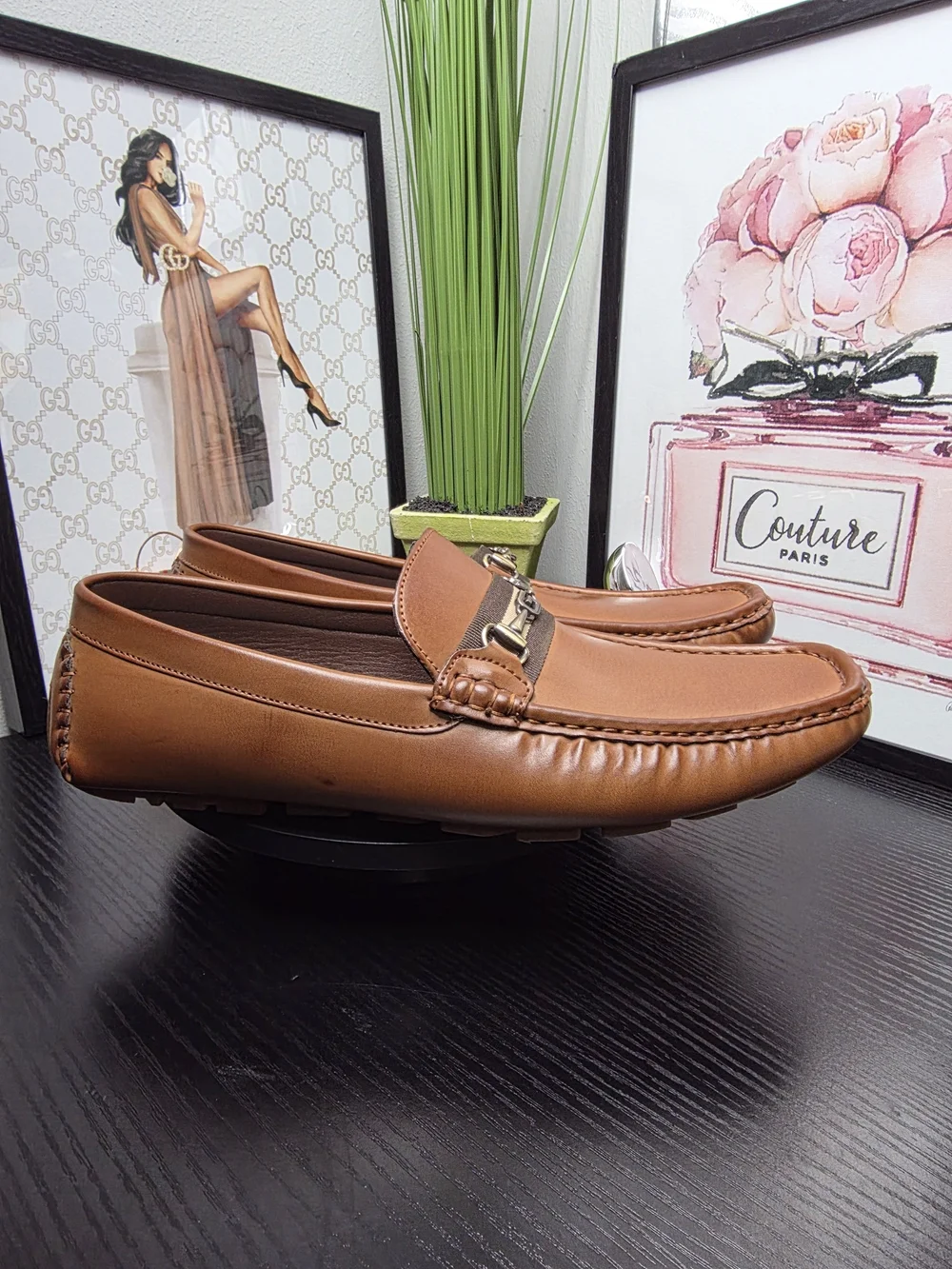 Guess Men's Brown Leather Bit Driving Loafers